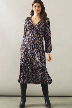 Abstract Animal Print Jersey Wrap Dress