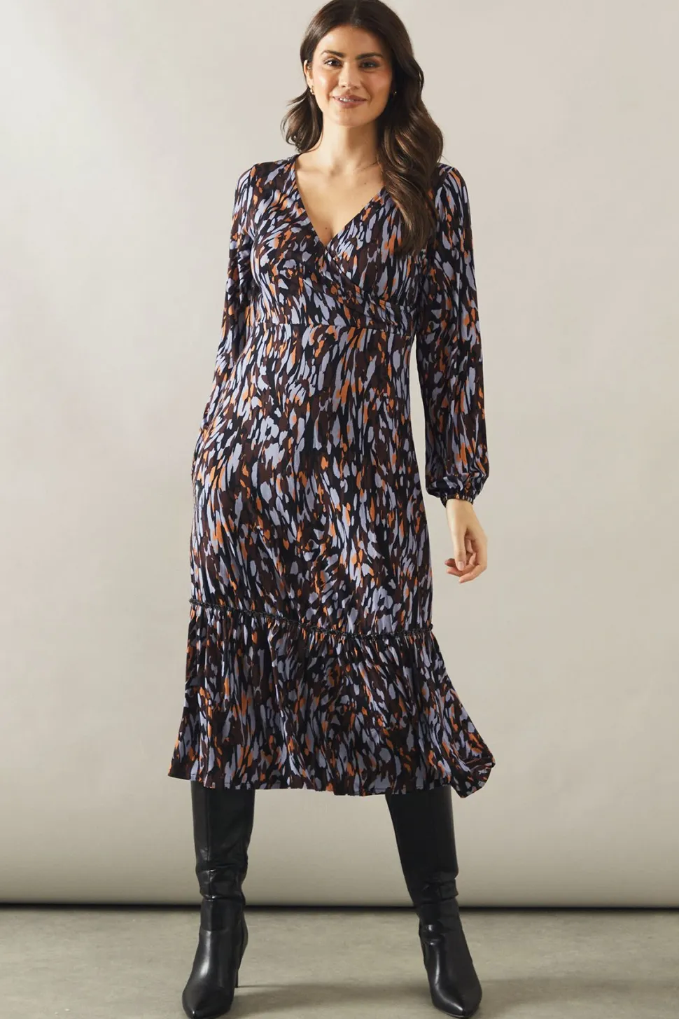 Abstract Animal Print Jersey Wrap Dress