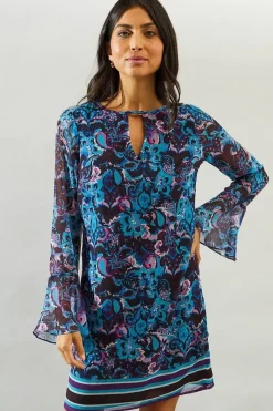 Abstract Border Keyhole Detail Shift Dress