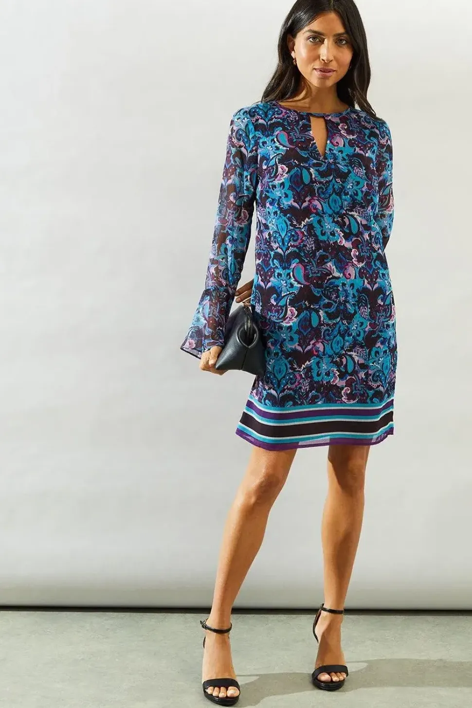 Abstract Border Keyhole Detail Shift Dress