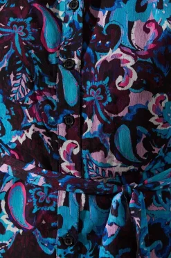 Abstract Border Print Belted Shirt Dress