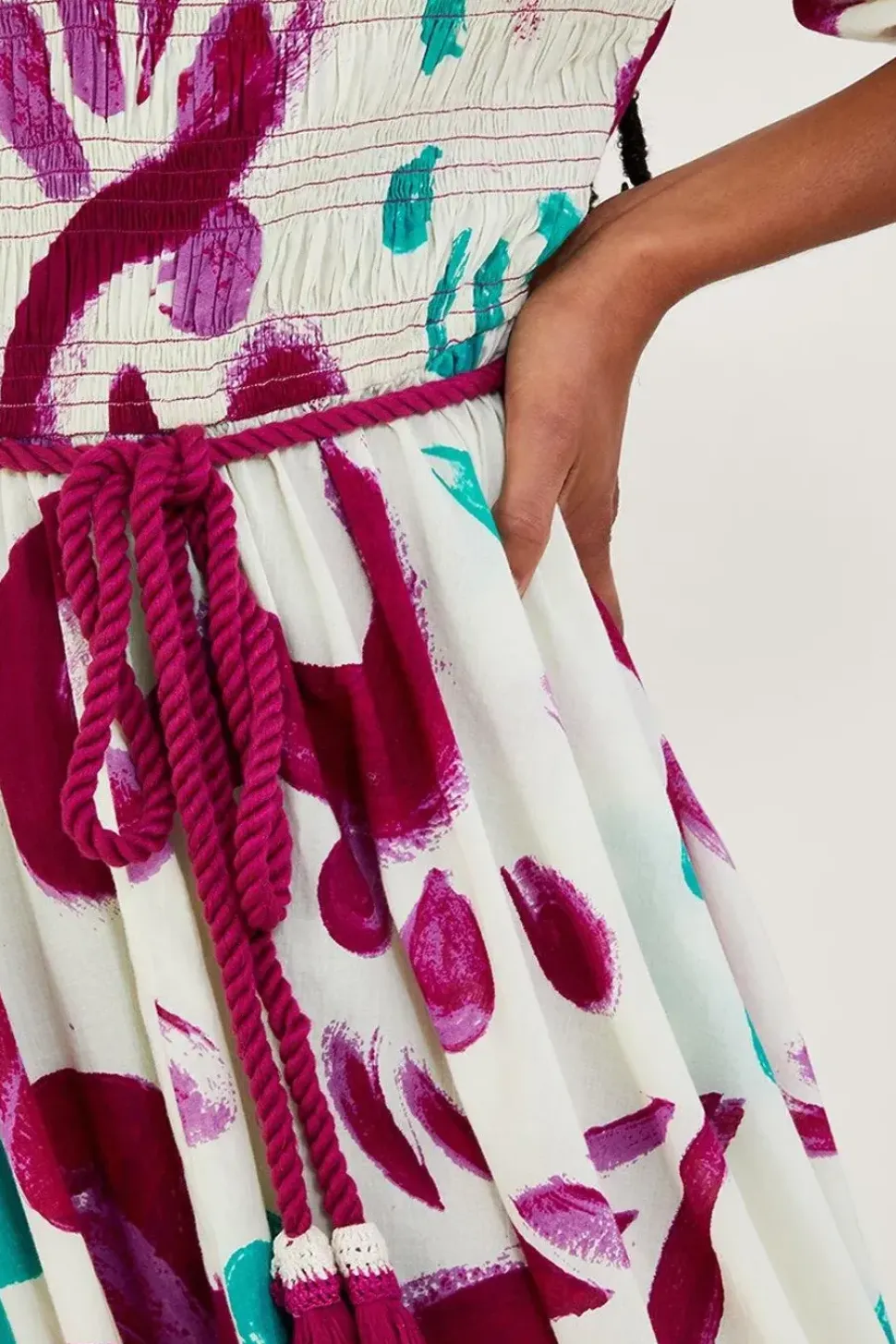 Abstract Brushstroke Print Shirred Midi Dress
