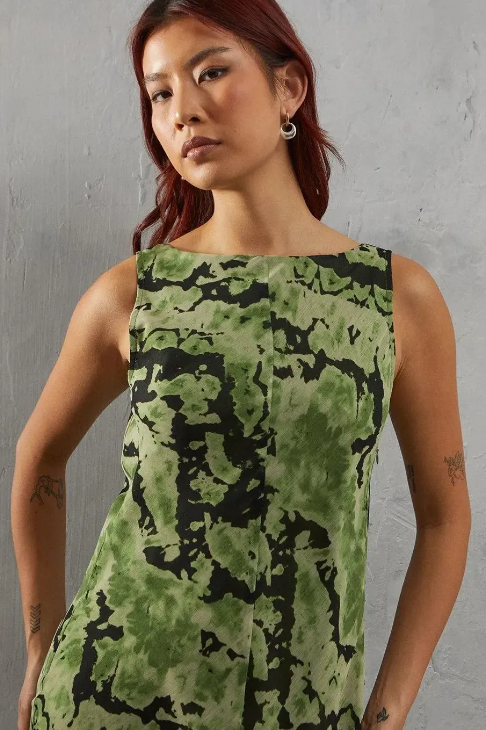 Abstract Chiffon Slash Neck Bias Sleeveless Midi Dress