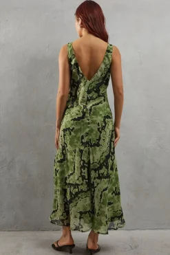 Abstract Chiffon Slash Neck Bias Sleeveless Midi Dress