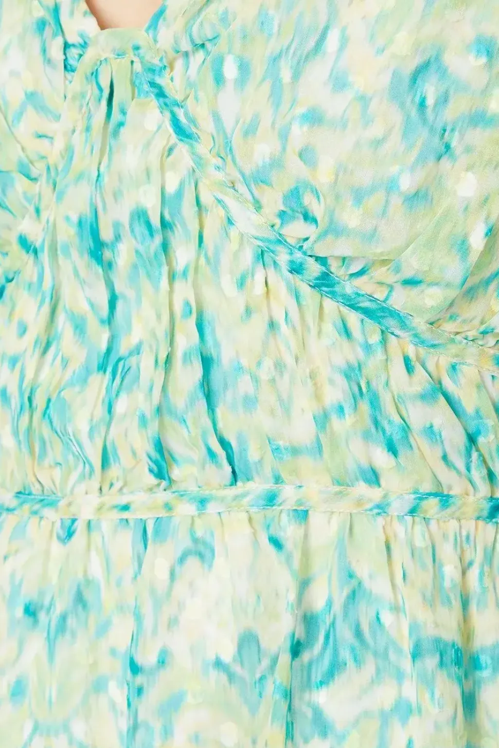 Abstract Dobby Chiffon Fully Gathered Puff Sleeve Mini Dress