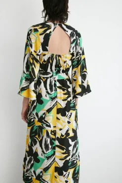 Abstract Floral Belted Midi Dress