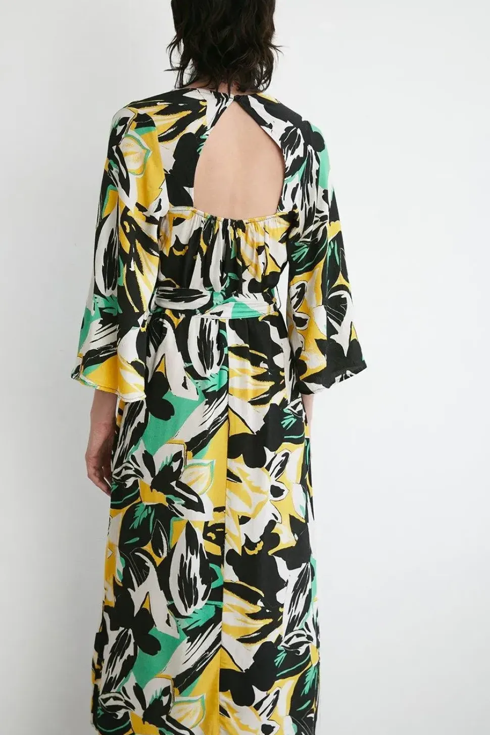 Abstract Floral Belted Midi Dress