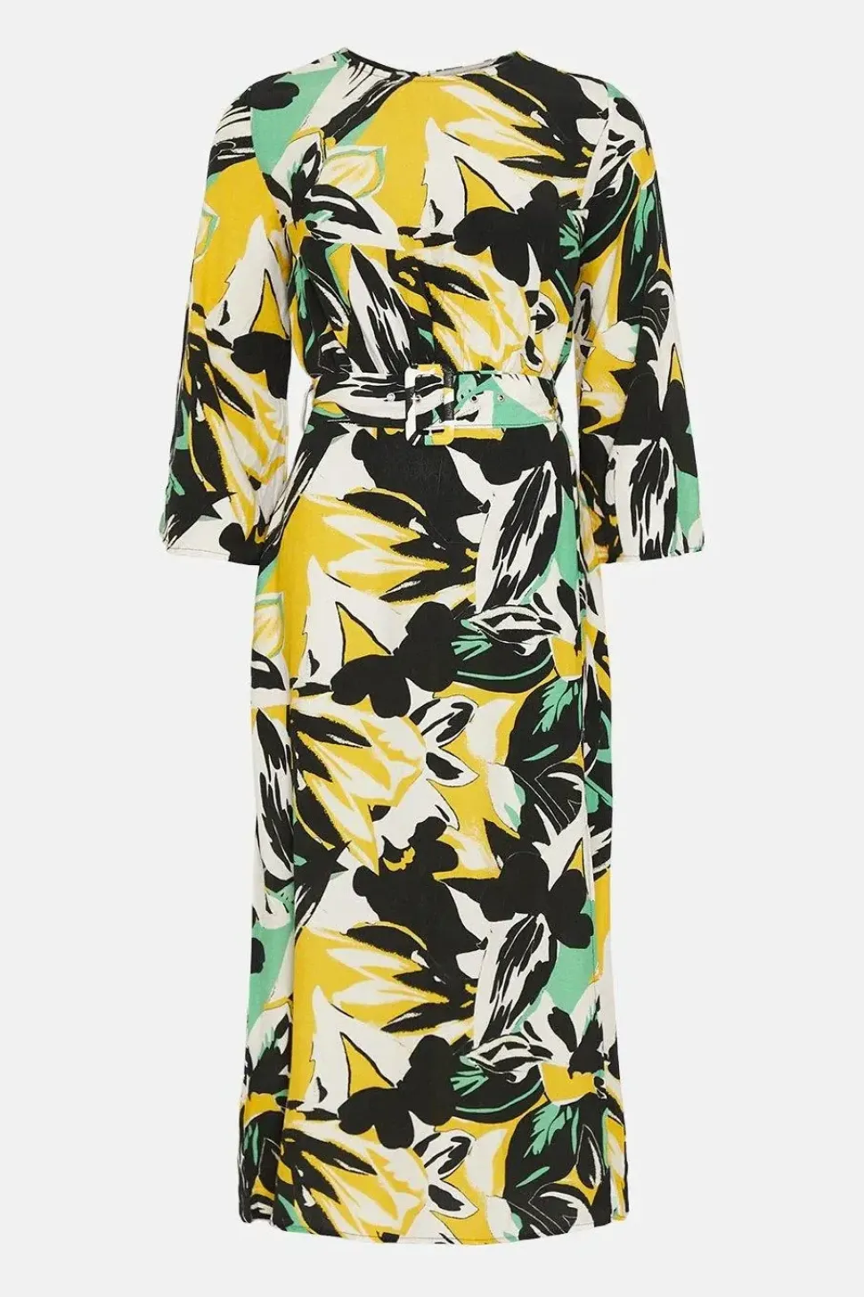 Abstract Floral Belted Midi Dress