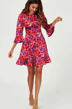 Abstract Floral Print Mini Dress In Red