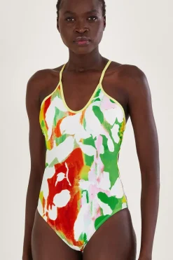 Abstract Floral Print Swimsuit with Recycled Polyester