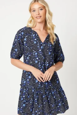 Abstract Floral Smock Mini Dress