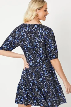 Abstract Floral Smock Mini Dress