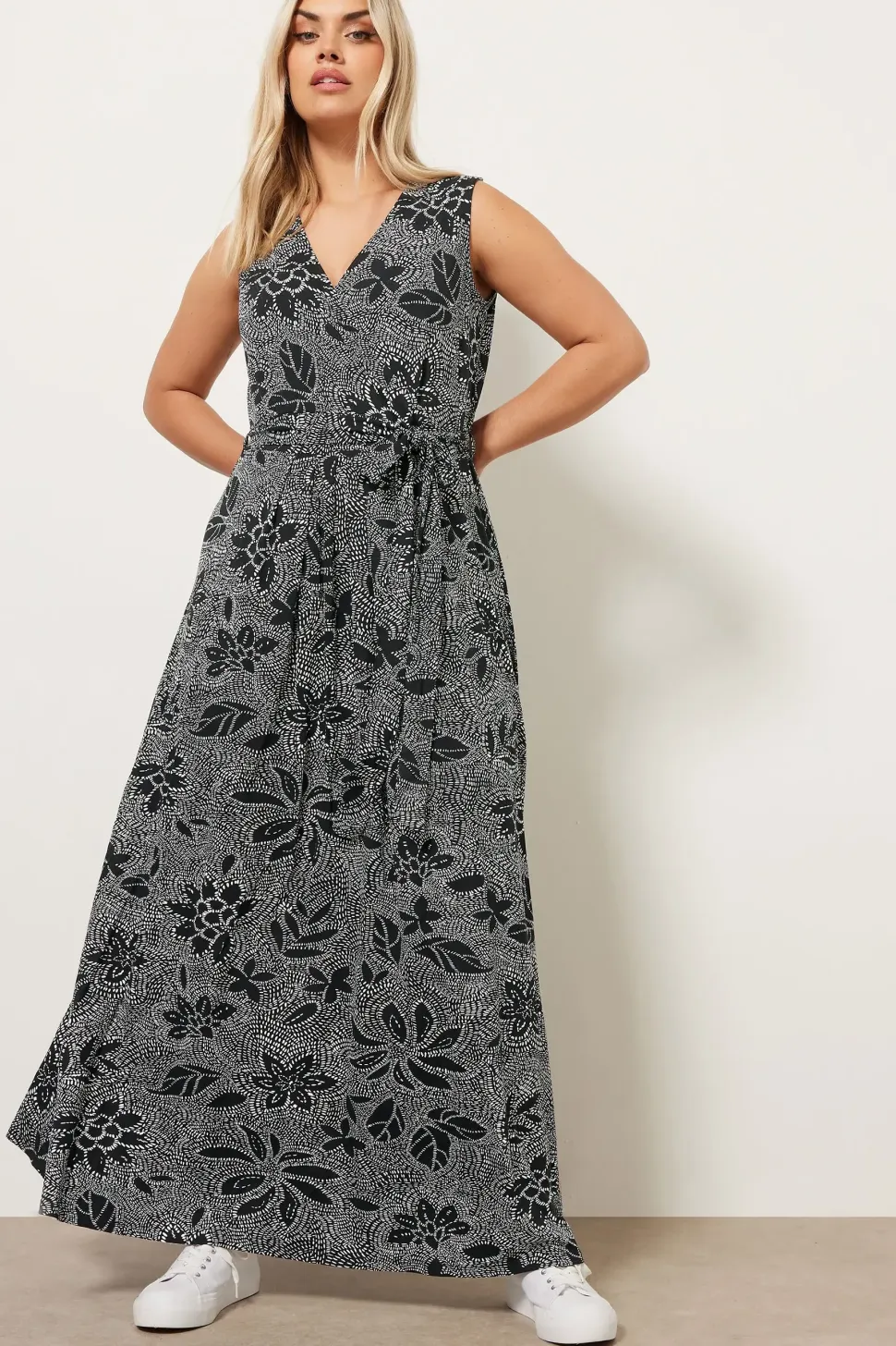 Abstract Floral Wrap Maxi Dress