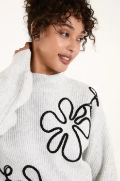 Abstract Flower Embroidery Jumper
