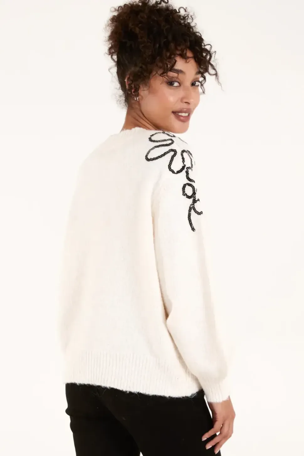 Abstract Flower Embroidery Jumper