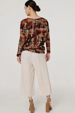 Abstract Long Sleeve Scoop Neck Top