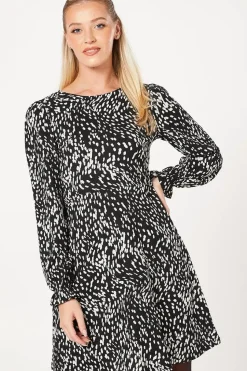 Abstract Mono Long Sleeve Mini Dress