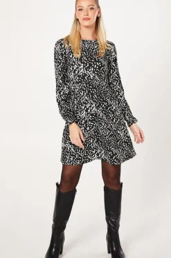 Abstract Mono Long Sleeve Mini Dress