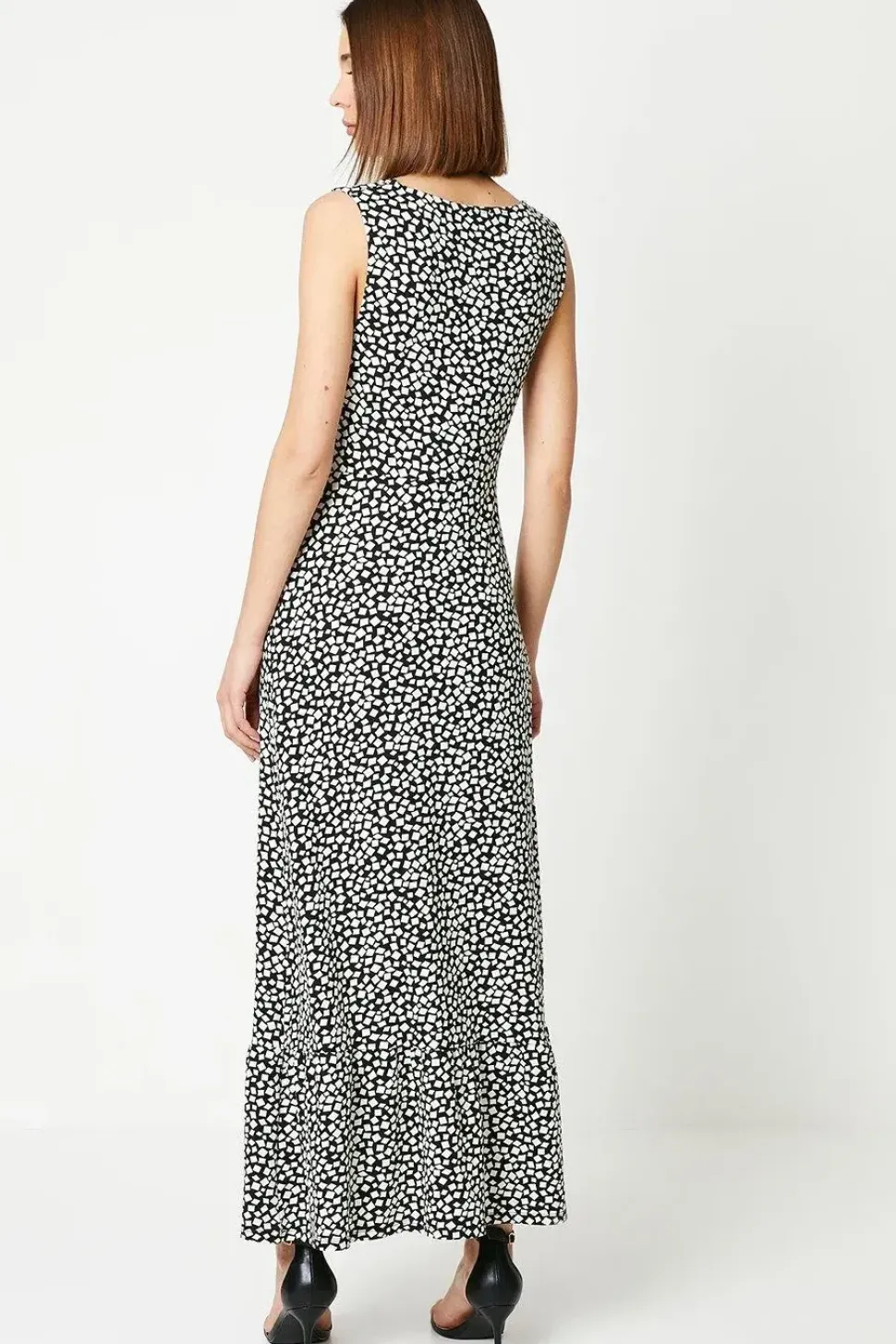 Abstract Mono Ruched Front Maxi Dress