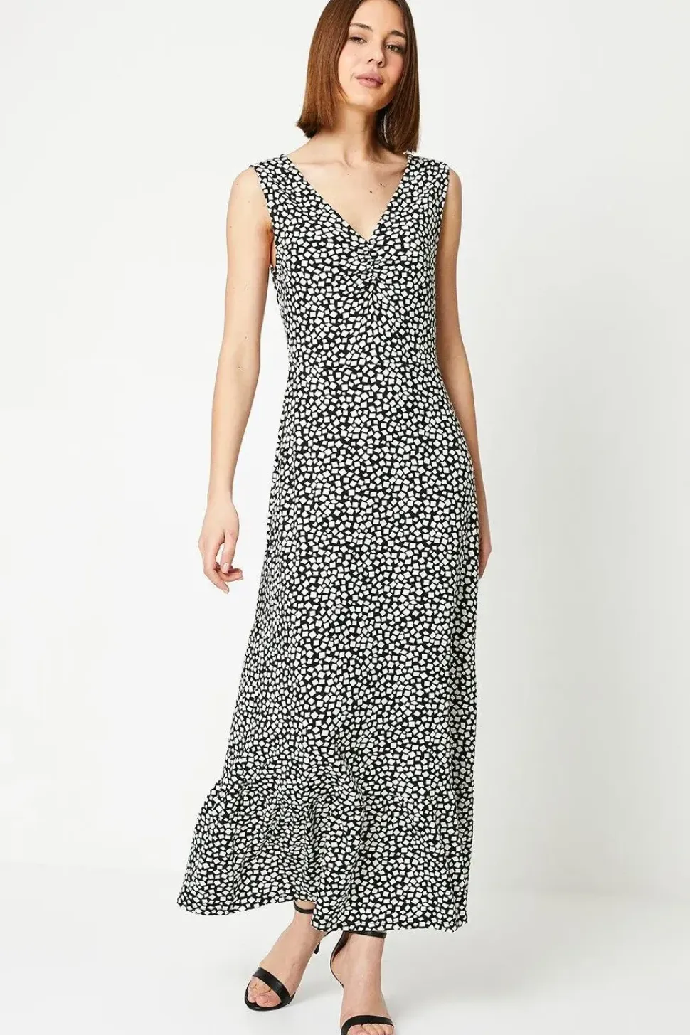 Abstract Mono Ruched Front Maxi Dress