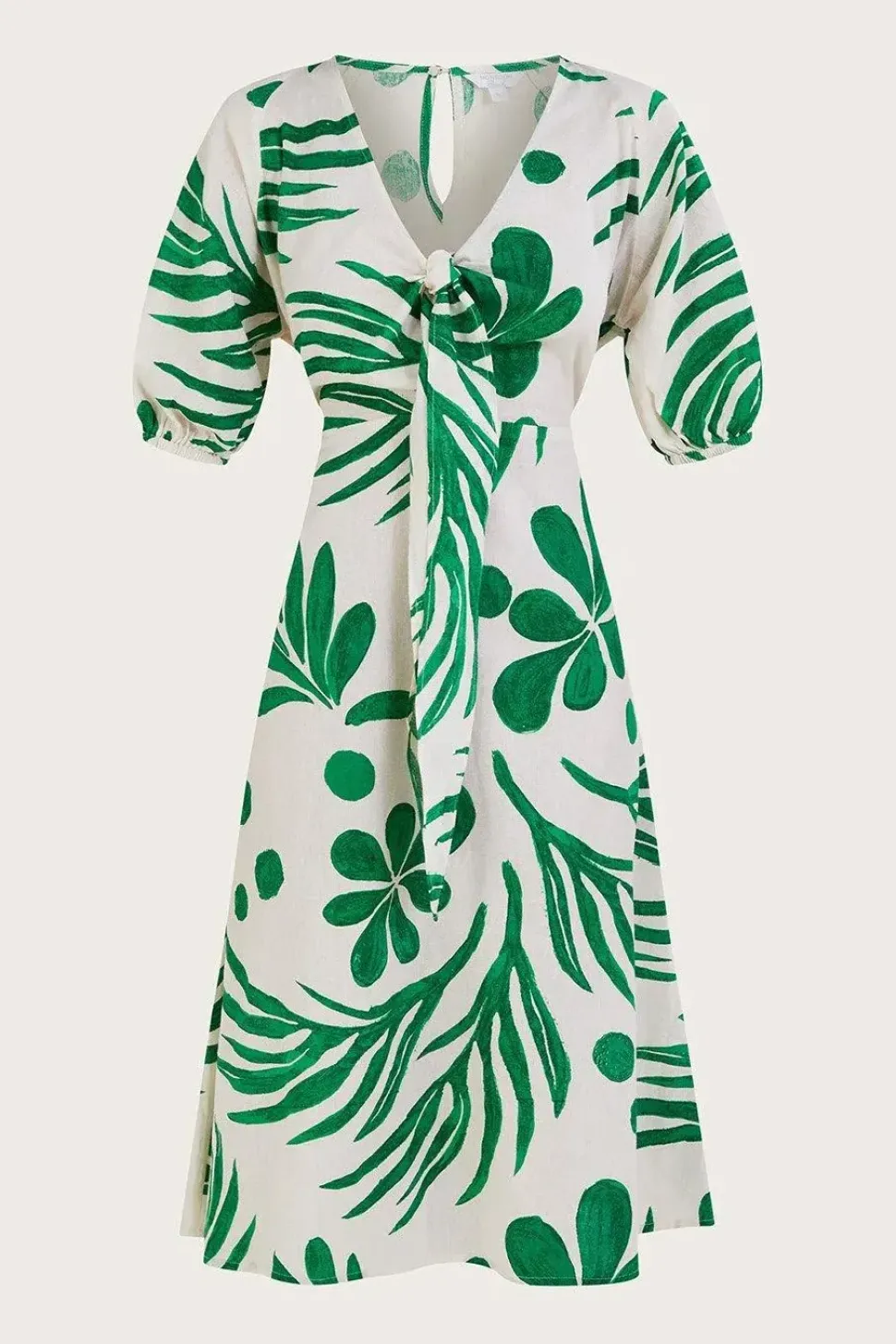 Abstract Palm Print Tie Front Midi Dress