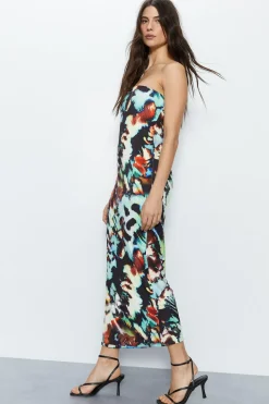 Abstract Print Bandeau Midi Dress