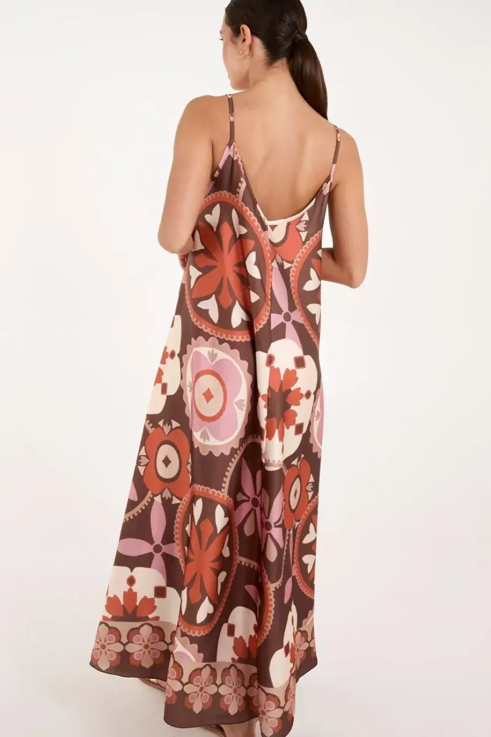 Abstract Printed Cami V Neck Maxi Dress