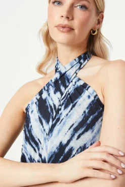 Abstract Printed Halter Neck Midi Dress