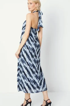 Abstract Printed Halter Neck Midi Dress