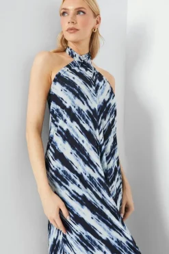 Abstract Printed Halter Neck Midi Dress