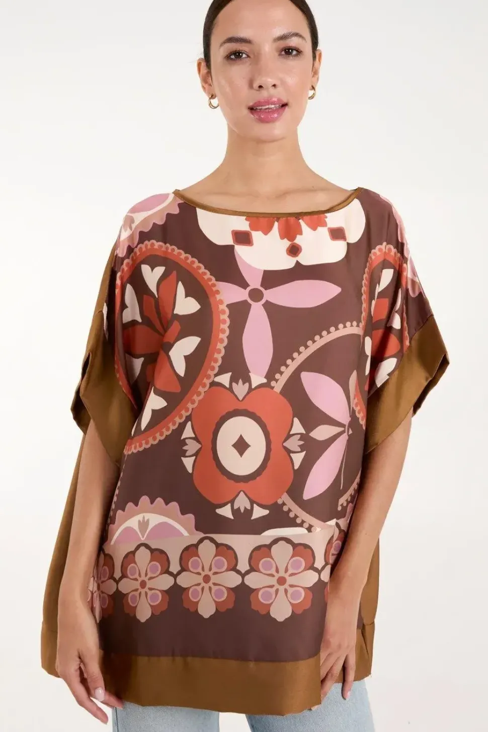 Abstract Printed Satin Printed Oversized Top