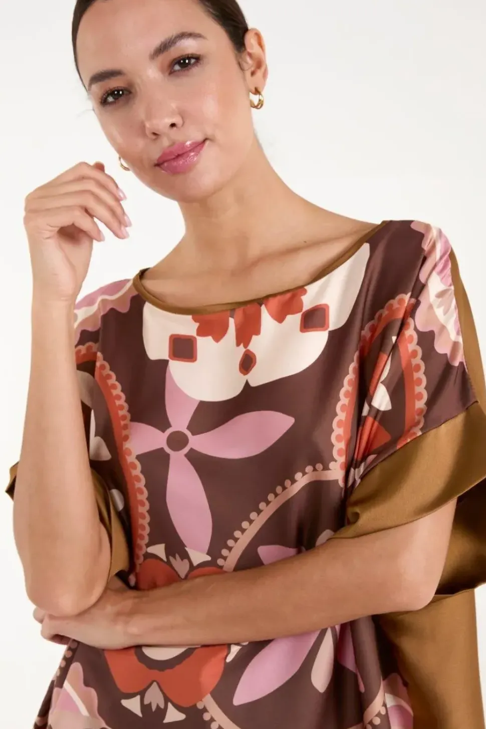 Abstract Printed Satin Printed Oversized Top