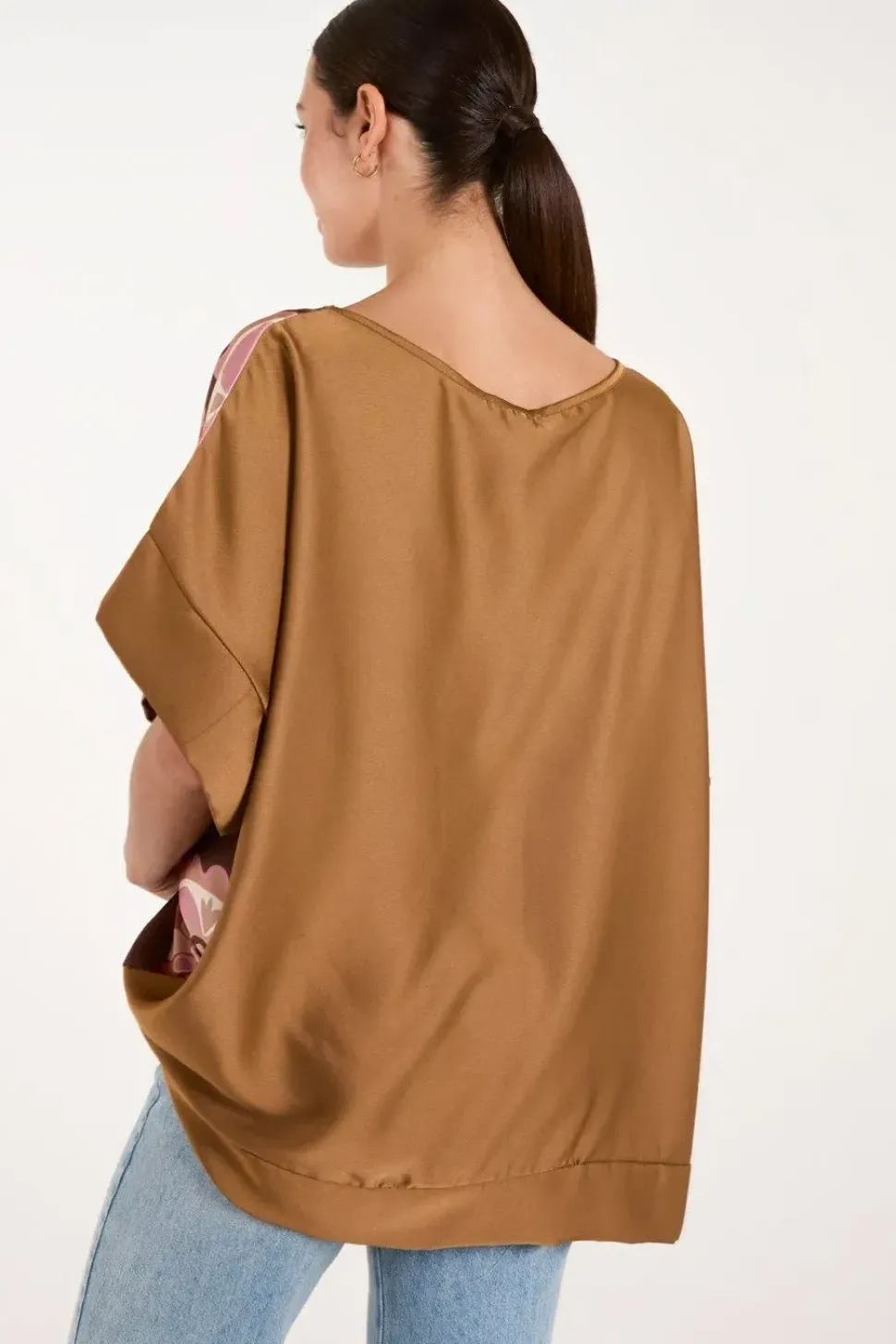 Abstract Printed Satin Printed Oversized Top