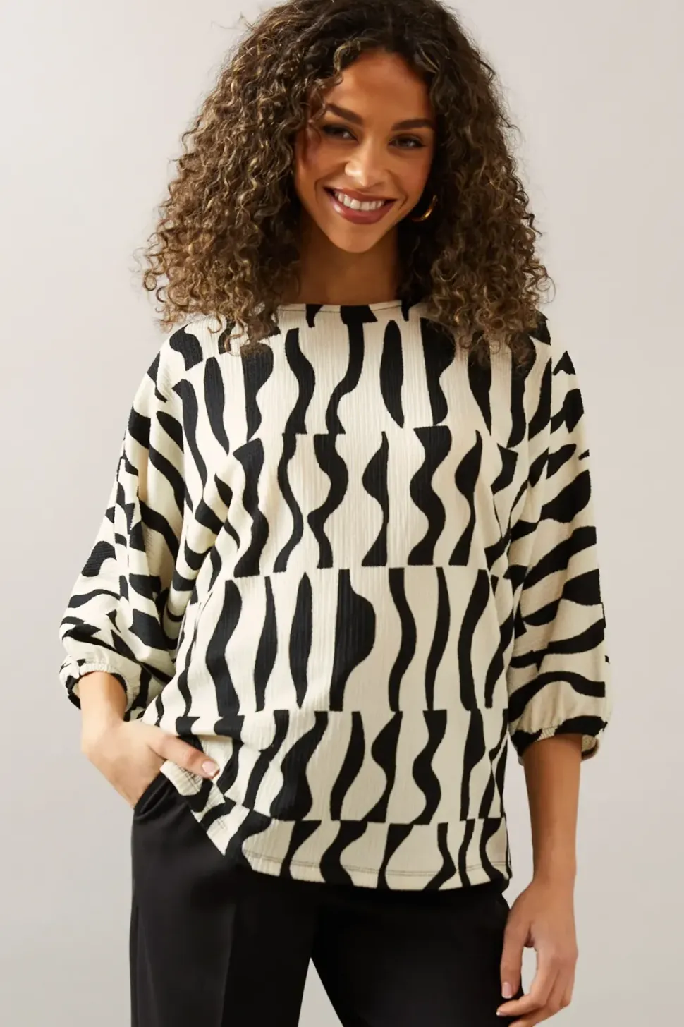 Abstract Print Elasticated Cuff Top