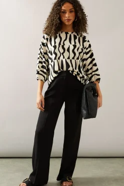 Abstract Print Elasticated Cuff Top