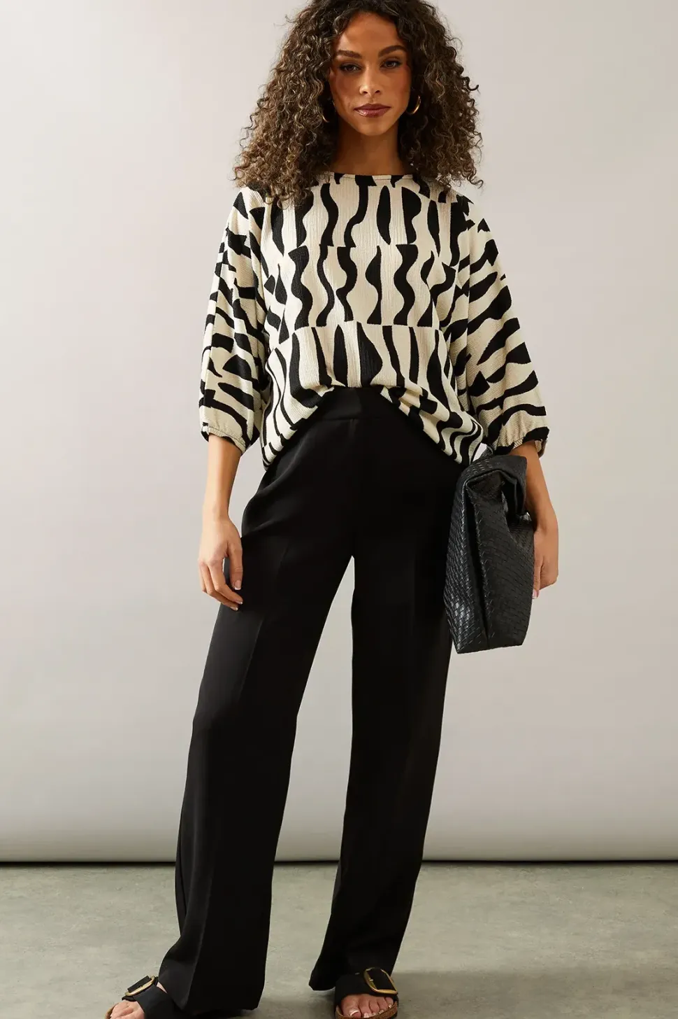Abstract Print Elasticated Cuff Top