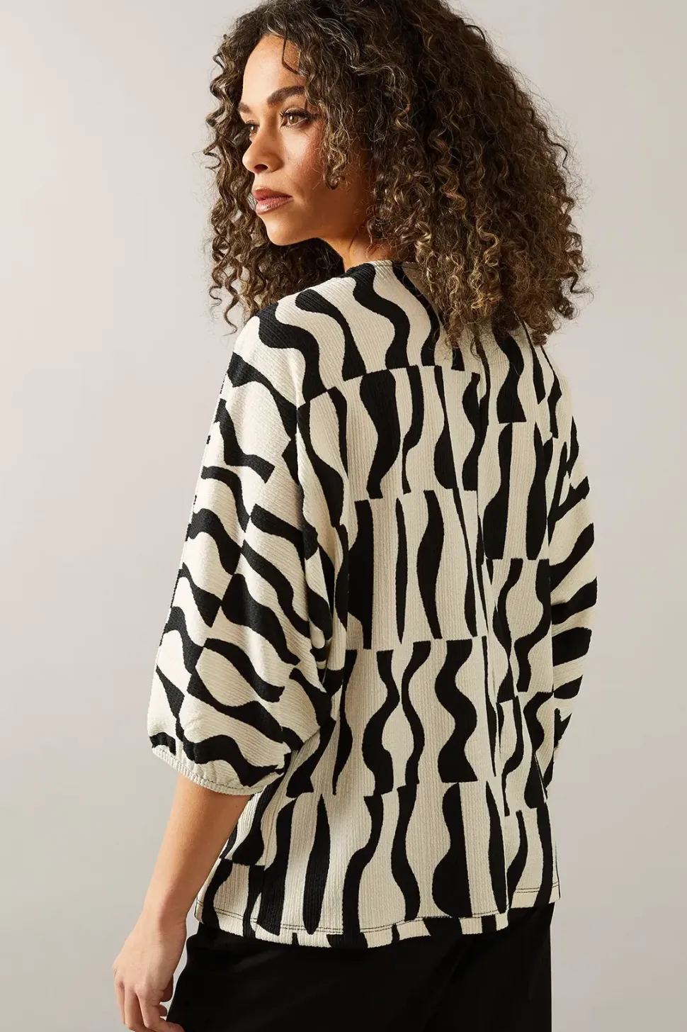 Abstract Print Elasticated Cuff Top