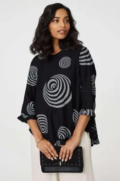 Abstract Print Frill Hem Tunic Top