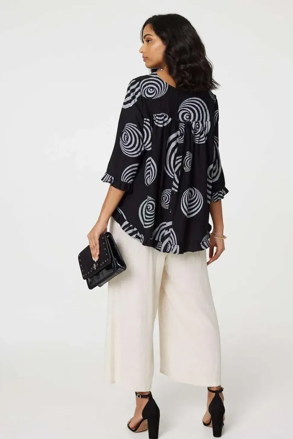 Abstract Print Frill Hem Tunic Top
