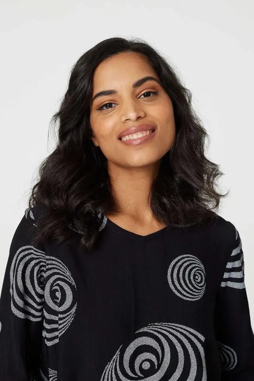 Abstract Print Frill Hem Tunic Top