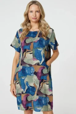 Abstract Print Knee Length Shift Dress
