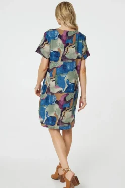 Abstract Print Knee Length Shift Dress