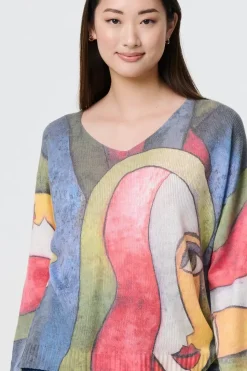 Abstract Print Long Sleeve Knit Jumper