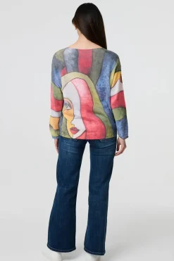Abstract Print Long Sleeve Knit Jumper