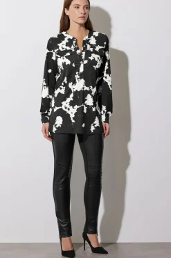 Abstract Print Military Button Shirt