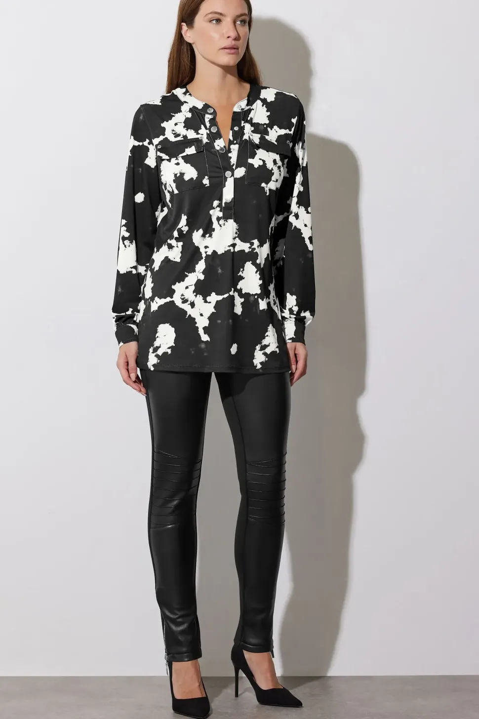 Abstract Print Military Button Shirt