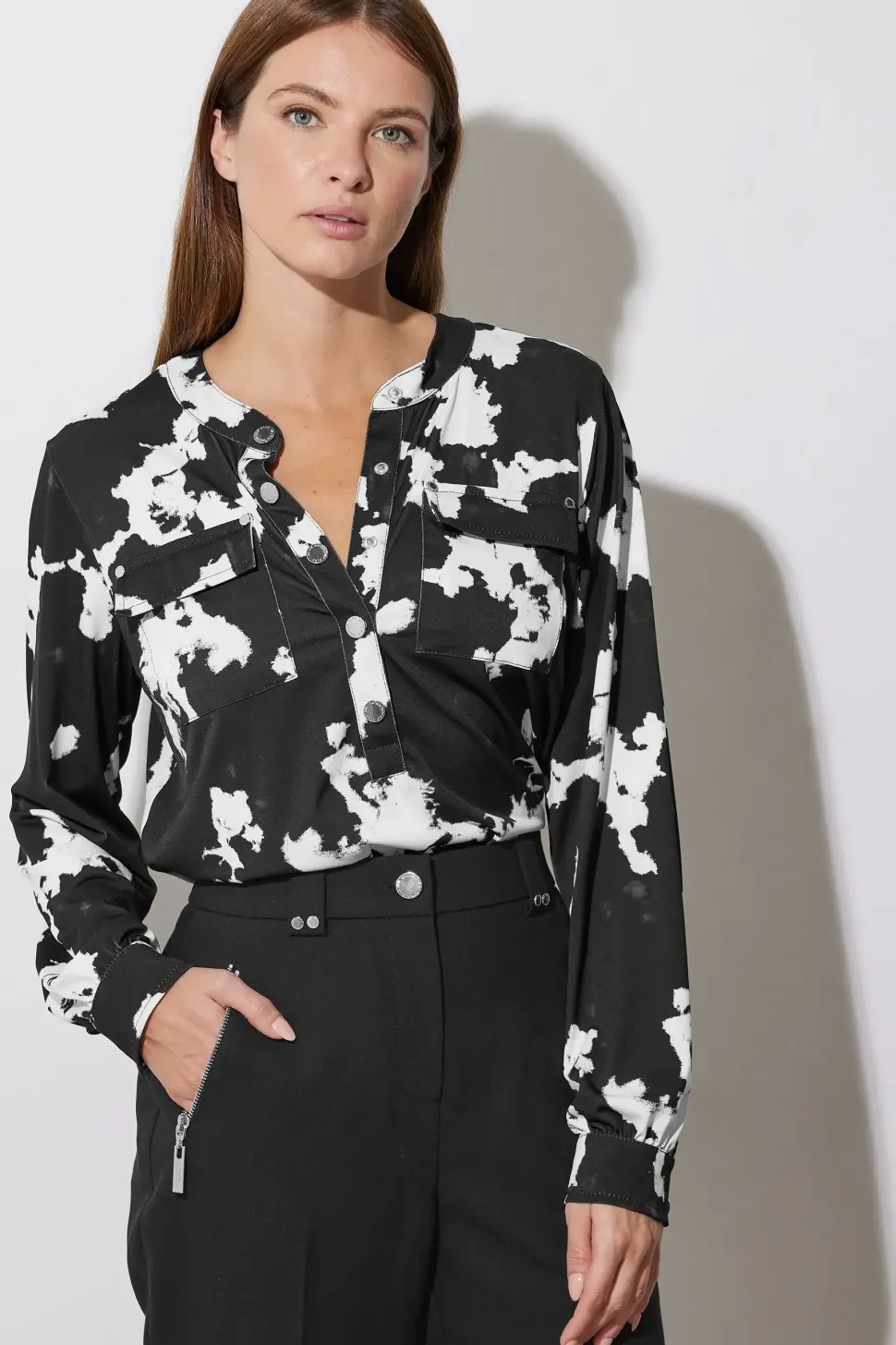 Abstract Print Military Button Shirt