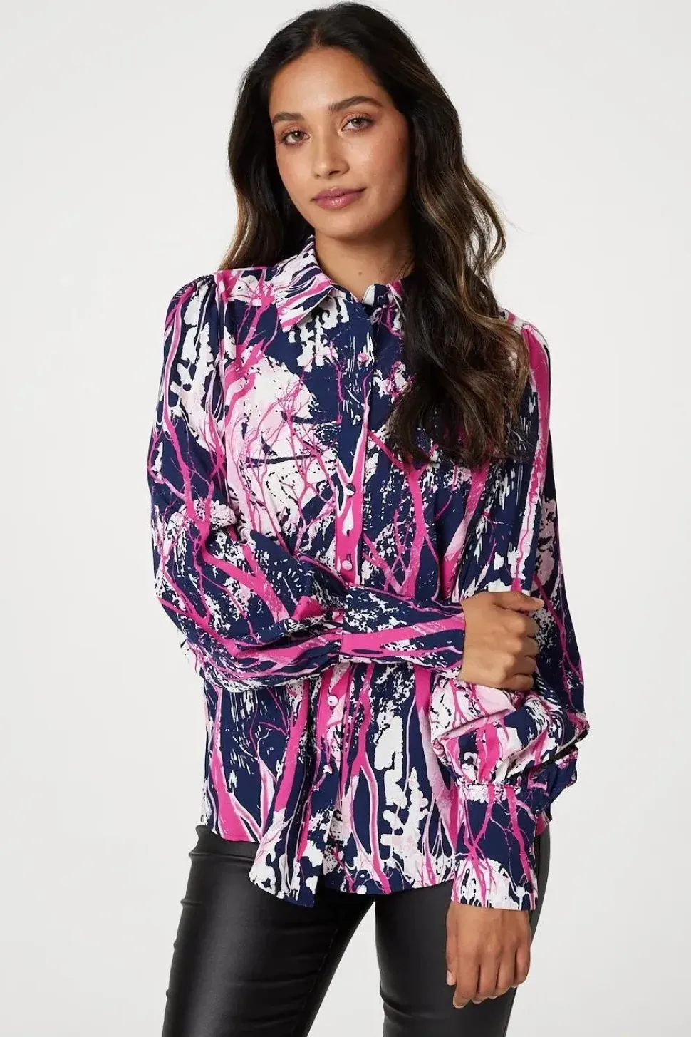 Abstract Print Puff Sleeve Blouse