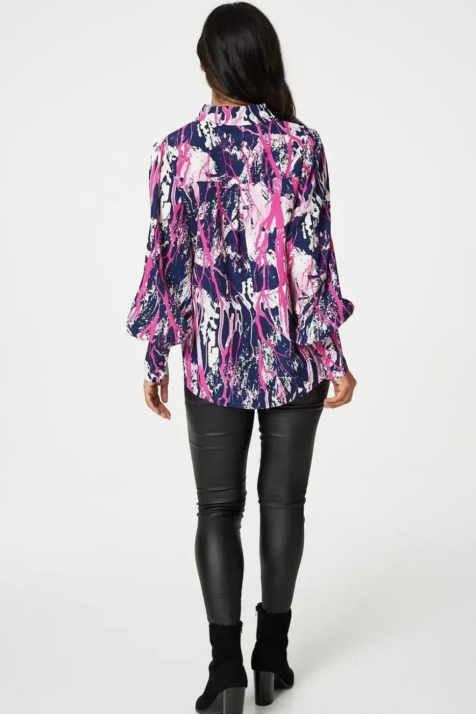 Abstract Print Puff Sleeve Blouse