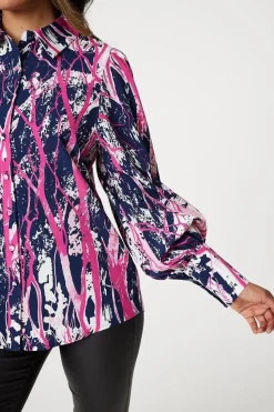 Abstract Print Puff Sleeve Blouse